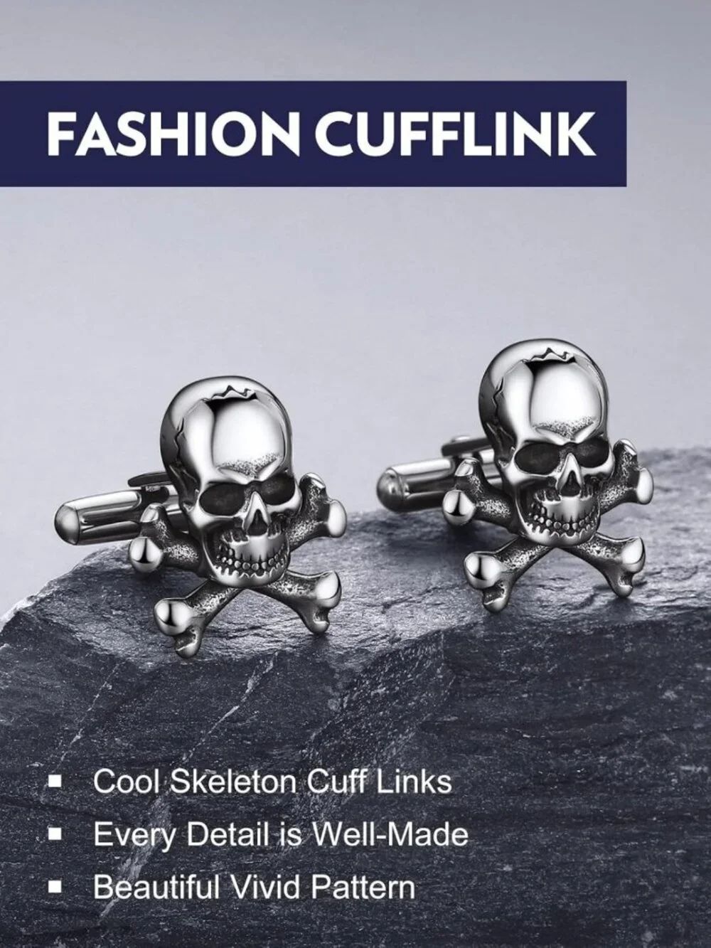 Gothic Skull Cufflinks for Men - Stainless Steel Punk Crossbone Accessories for